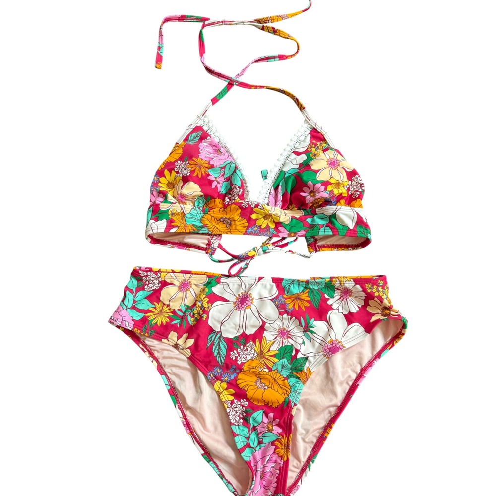 Cupshe Women‎ Floral High Waisted Bikini Set (top S, bottom M)Halter Top NWT